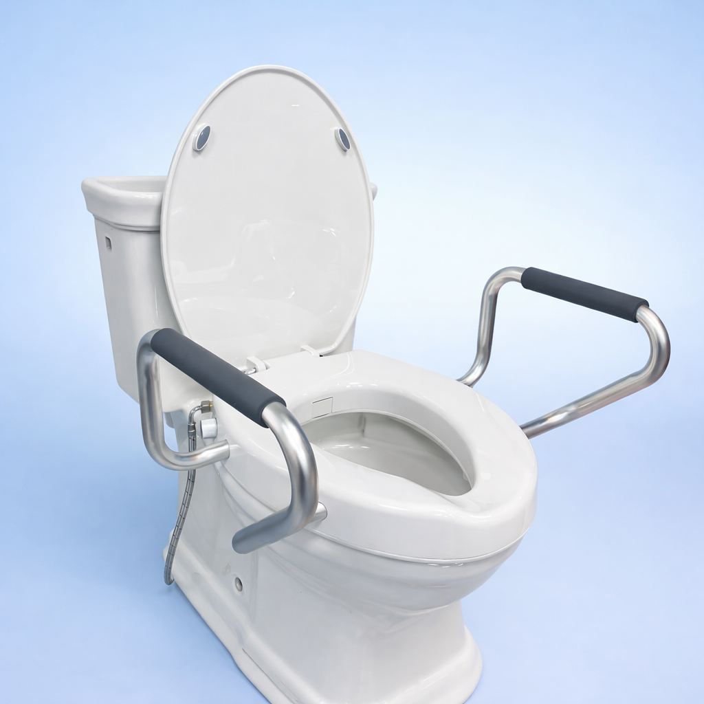 Toilet Seat Riser&Toilet Seat with Support Arms&Bidet Seat Riser with handles & All-In-One Toilet Safety & Hygiene System